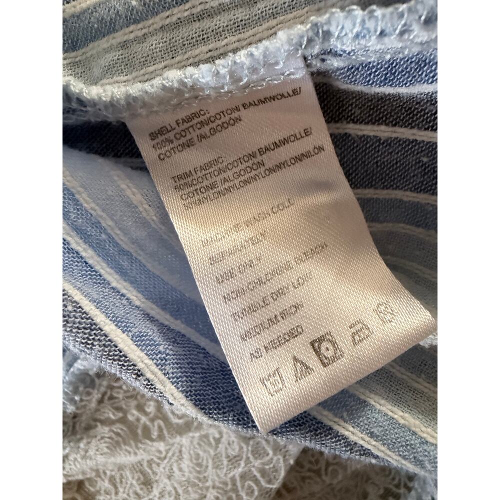 Anthropologie Isabella Sinclair Blue Striped Lace Inset Shirt Medium - Picture 9 of 10
